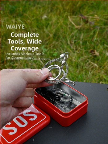 Crooked Wild SOS súprava na prežitie: krabička prežitia s kompasom, píšťalkou, drôtovým píla a prostriedkami prvej pomoci