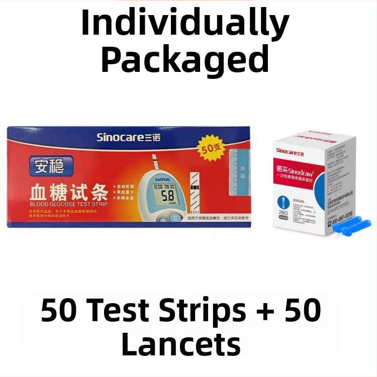 Pásiky na meranie cukru v krvi pre domáce použitie, značka Sannuo, 50 kusov, s ihlou, bez prístroja