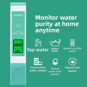 Prenosný TDS/EC merací prístroj na vodu — vysoká presnosť, rozsah 0–9990 ppm, presnosť ±1, rozlíšenie 1 ppm, napájanie 3V
