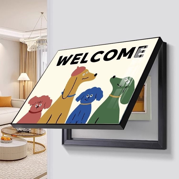 Dekoratívny obraz pre elektrický merací box - motív cartoon anime, zavesný typ s rámom PS, krištáľové plátno, nordický štýl