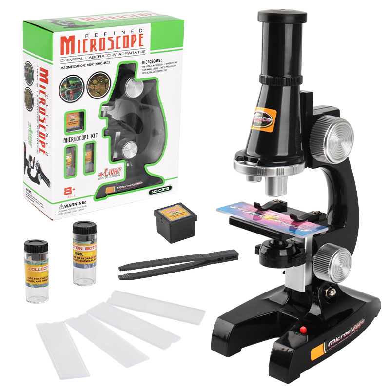 Електрически детски микроскоп за наука и образование – пластмасова конструкция, тренировка на зрението, възраст 7–14 г.