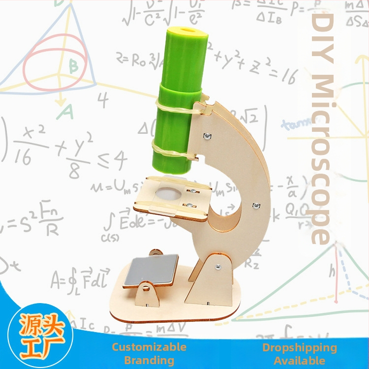 Drevený mikroskop pre deti — ručne zostaviteľný balíček vedeckých experimentov, vzdelávacia pomôcka, pre vek 7-14 rokov