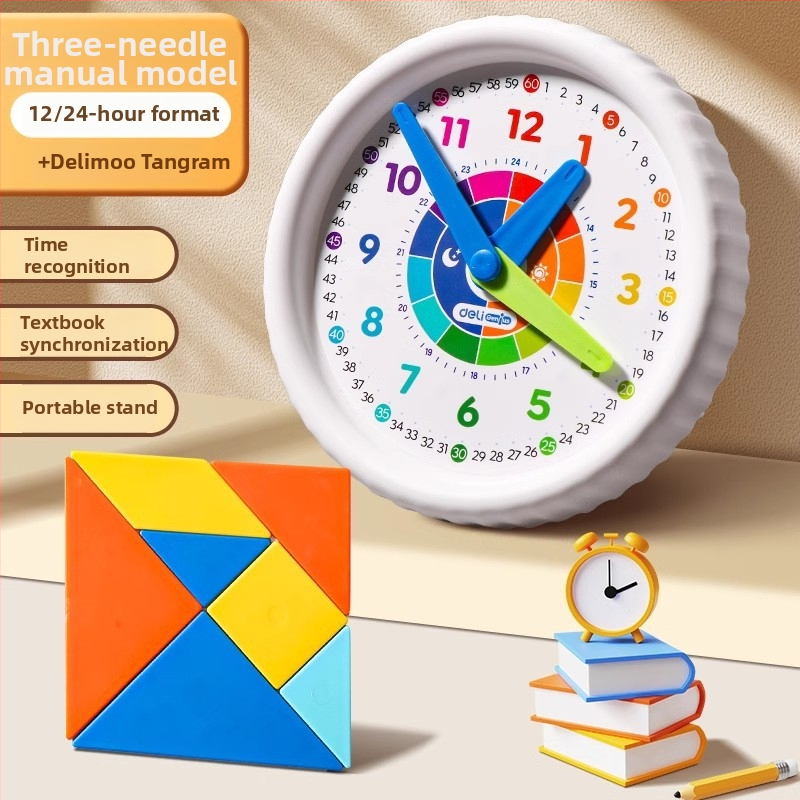Deli plastový hodinový učebný model pre deti 4–6 rokov — kognitívne učenie času