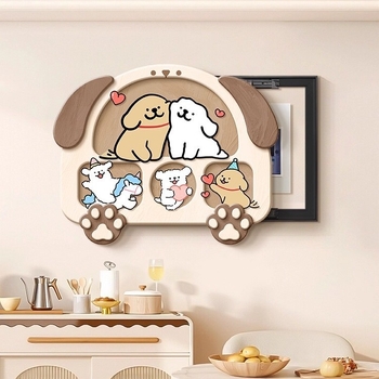 Tablou decorativ pentru cutia electrică cu un cățel în stil liniar, crem, înrămat, pânză Crystal Film, potrivit pentru living și dining