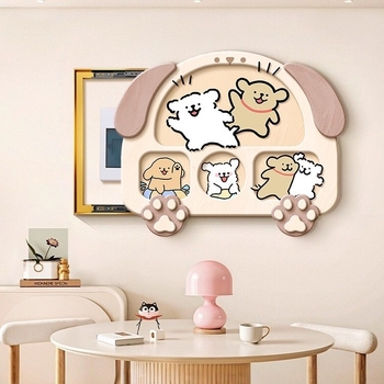 Tablou decorativ pentru cutia electrică cu un cățel în stil liniar, crem, înrămat, pânză Crystal Film, potrivit pentru living și dining