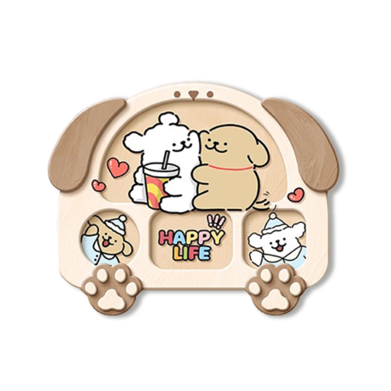 Tablou decorativ pentru cutia electrică cu un cățel în stil liniar, crem, înrămat, pânză Crystal Film, potrivit pentru living și dining