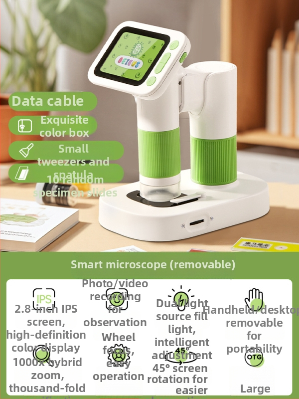 Detský prenosný digitálny mikroskop pre bunky – Benz, plastové telo, vhodný pre deti do 14 rokov, papierové balenie.