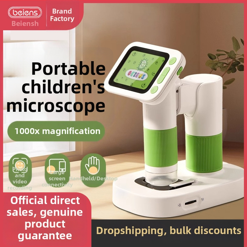 Detský prenosný digitálny mikroskop pre bunky – Benz, plastové telo, vhodný pre deti do 14 rokov, papierové balenie.