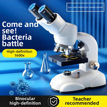 Binokulárny optický mikroskop 1600X, Vedecká súprava na experimenty, Plastový materiál, pre vek 7–14 rokov