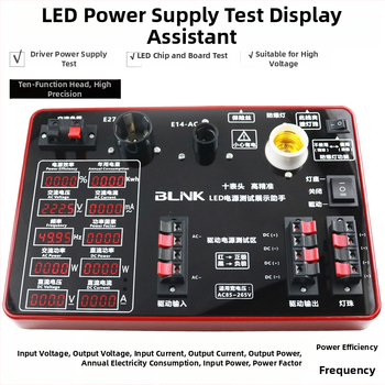 Viacúčelové LED testovacie puzdro pre testovanie LED napájania a svietidiel — Model JJS-10P; meria prúd, napätie a výkon; určené na testovanie LED napájacích zdrojov, LED žiaroviek a stropných svietidiel.