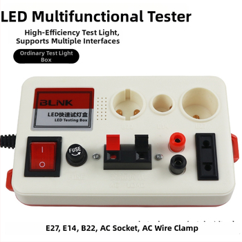 Viacúčelové LED testovacie puzdro pre testovanie LED napájania a svietidiel — Model JJS-10P; meria prúd, napätie a výkon; určené na testovanie LED napájacích zdrojov, LED žiaroviek a stropných svietidiel.