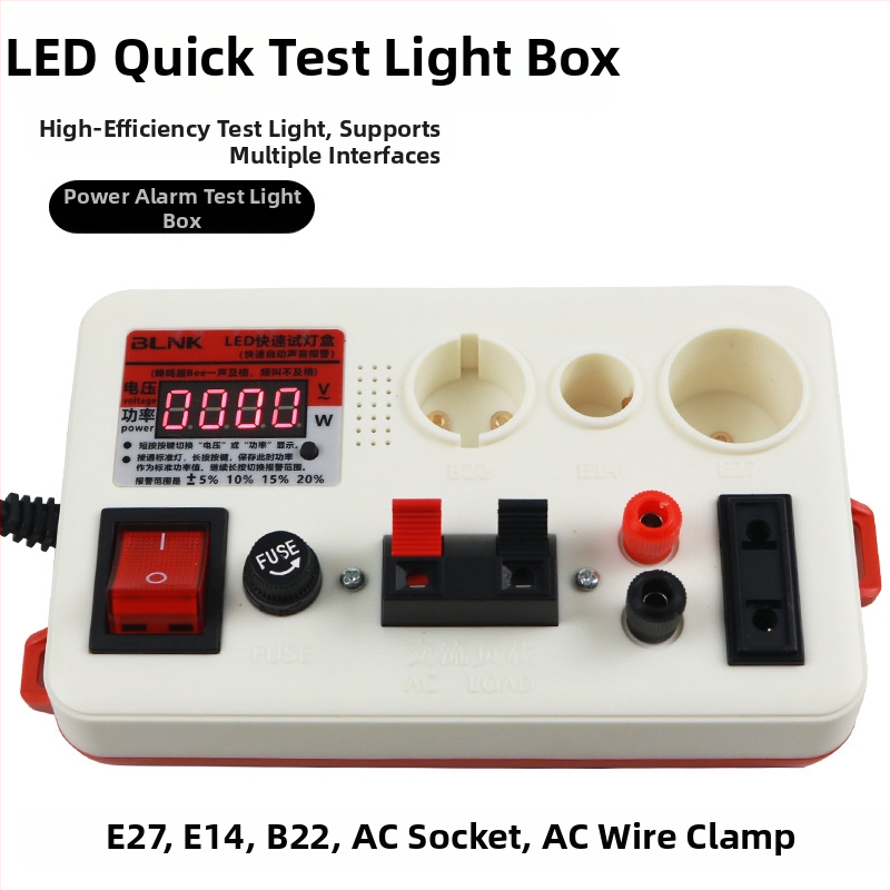 Viacúčelové LED testovacie puzdro pre testovanie LED napájania a svietidiel — Model JJS-10P; meria prúd, napätie a výkon; určené na testovanie LED napájacích zdrojov, LED žiaroviek a stropných svietidiel.