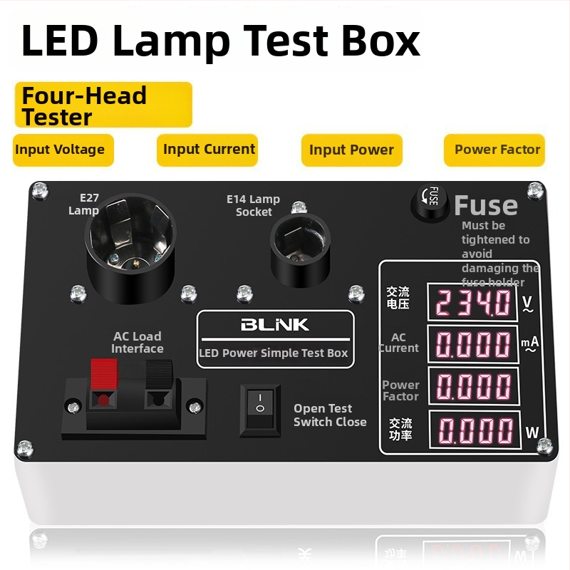 Viacúčelové LED testovacie puzdro pre testovanie LED napájania a svietidiel — Model JJS-10P; meria prúd, napätie a výkon; určené na testovanie LED napájacích zdrojov, LED žiaroviek a stropných svietidiel.