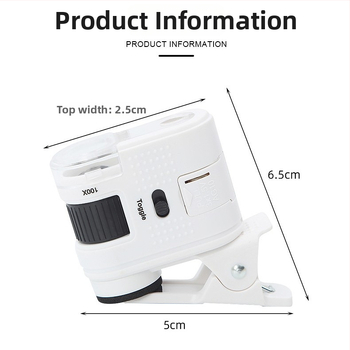Mini optický mikroskop na biologické pozorovanie s klipsom, ABS telo + PMMA šošovky, 100x zväčšenie