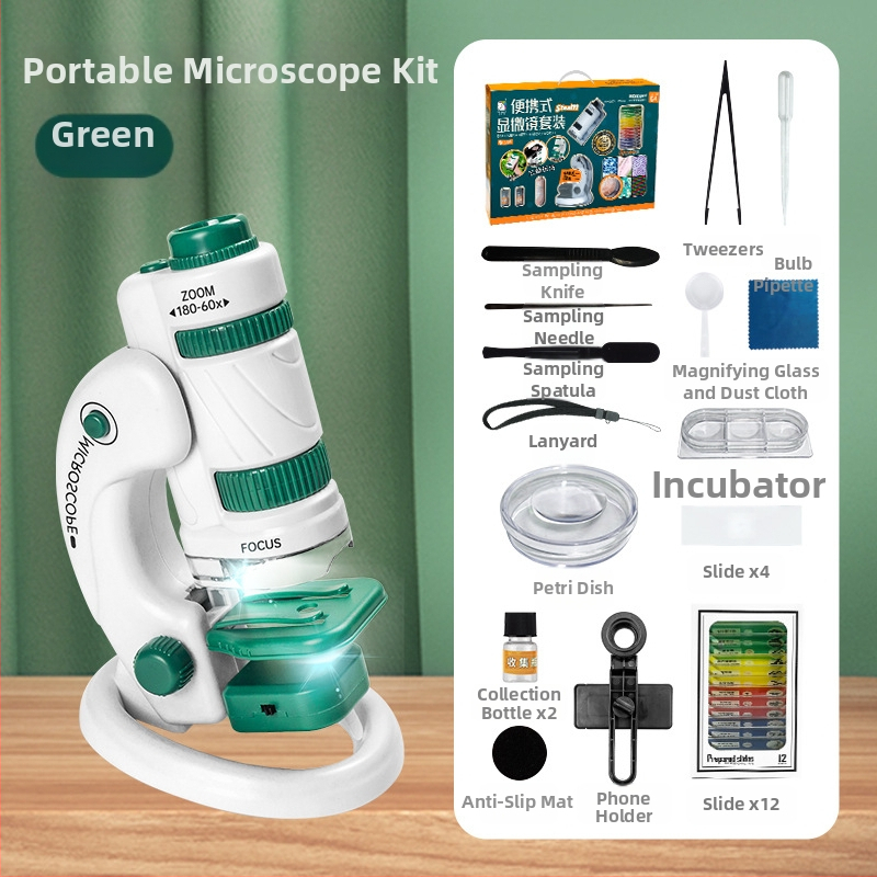 Detský Prenosný Mikroskop – Biologický Vzdelávací Kit, Darčeková Sada, Viacfunkčný, DIY