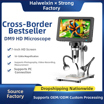 Digitálny mikroskop s 1200x zväčšením, HD displej, káblové diaľkové ovládanie, vnútorná nabíjateľná batéria a zabudované osvetlenie.