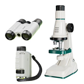 Výchovná súprava pre vedecké pokusy so mikroskopom a binokulárnym vysokovýkonným ďalekohľadom; plastový materiál; pre vek 7–14 rokov; značka Learn from Yuma; pôvod: Guangdong, Čína.