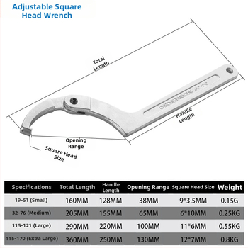 Регулируем гаечен ключ с полумесец кука за водомерен капак, 45# стомана