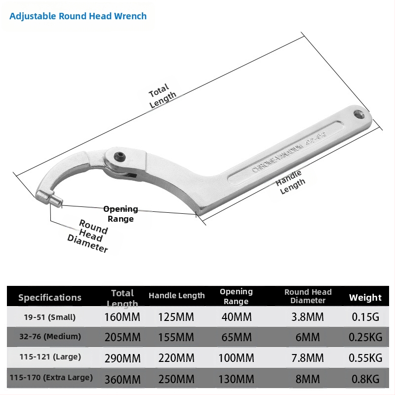 Podesivi kljuć s kukom u obliku polumjeseca za poklop vodomjera, čelik 45#