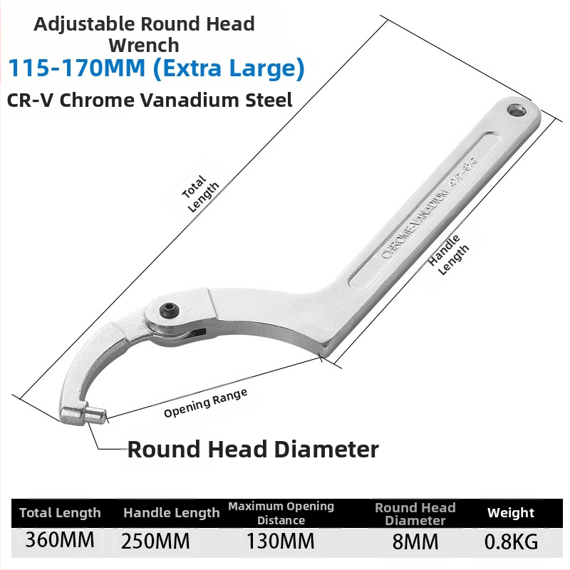 Регулируем гаечен ключ с полумесец кука за водомерен капак, 45# стомана