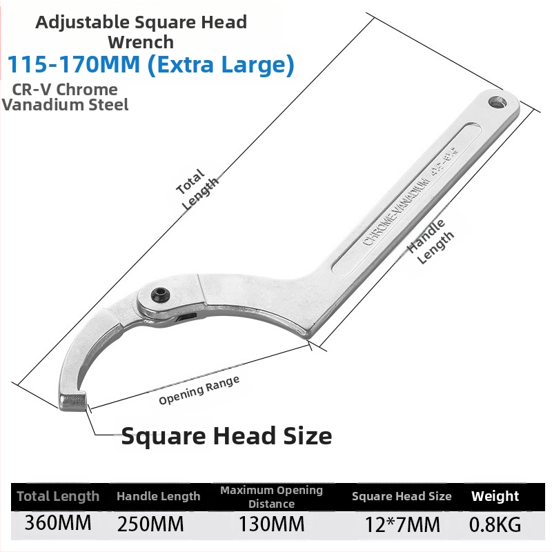 Регулируем гаечен ключ с полумесец кука за водомерен капак, 45# стомана