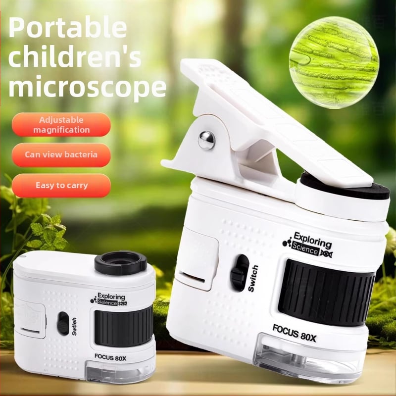 Prenosný mikroskop pre deti — ručne ovládateľný, pozorovanie baktérií, vzdelávacia hračka pre vek 7–14 rokov