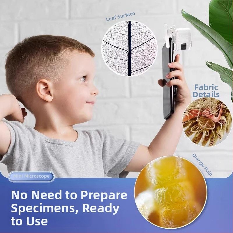Prenosný mikroskop pre deti — ručne ovládateľný, pozorovanie baktérií, vzdelávacia hračka pre vek 7–14 rokov