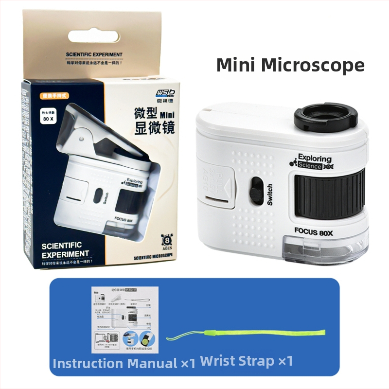 Prenosný mikroskop pre deti — ručne ovládateľný, pozorovanie baktérií, vzdelávacia hračka pre vek 7–14 rokov