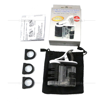 Chuda mikroskop pre mobilný telefón s univerzálnym rozhraním, šošovka typu karta s viacerými zväčšeniami, model 9596, vrátane textilného púzdra, lupa na identifikáciu porcelánu