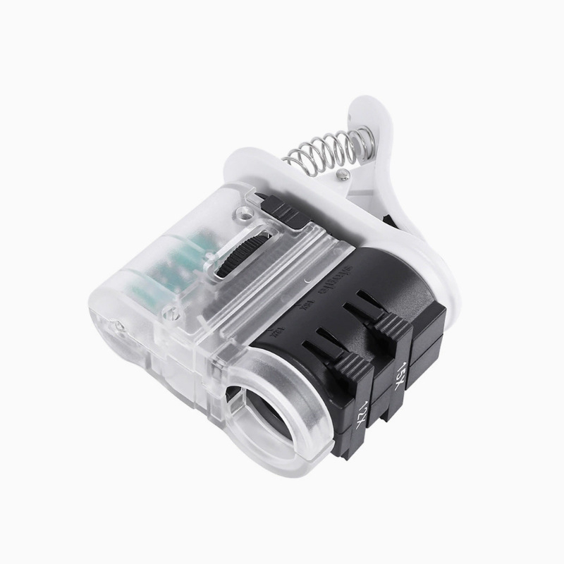 Chuda mikroskop pre mobilný telefón s univerzálnym rozhraním, šošovka typu karta s viacerými zväčšeniami, model 9596, vrátane textilného púzdra, lupa na identifikáciu porcelánu