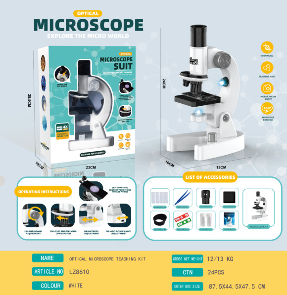 Optický mikroskop s vysokým rozlíšením pre vzdelávacie experimenty z biológie/chemie, ABS DIY hračka pre deti 4–6 rokov, bez elektriny