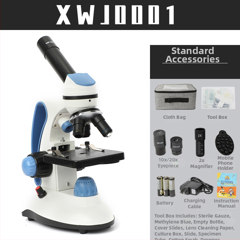 Monokulárny mikroskop 40–2000x zväčšenie, na výučbu a pozorovanie vzoriek zvierat a rastlín; Značka Bossdun/Doctoral Shield; Model MY-XWJ0001; Použitie: výučba, experimenty, domáce použitie, poľnohospodárstvo