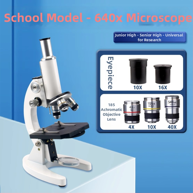 Biologický mikroskop pre študentov, zväčšenie 640x, Full of Wisdom značka, učebný mikroskop