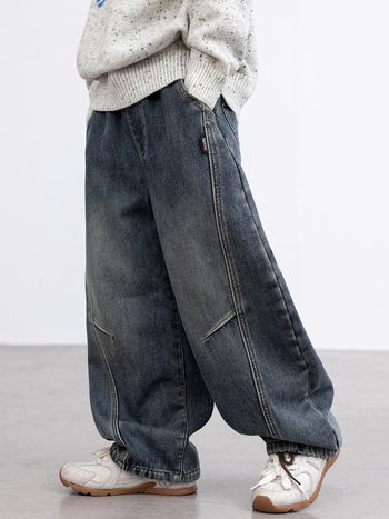 Detské džínové nohavice pre chlapcov s fleecovým podšitím na zimu a jeseň, elastický stredový pás, dlhé, pre deti nad 8 rokov (viac ako 140 cm)