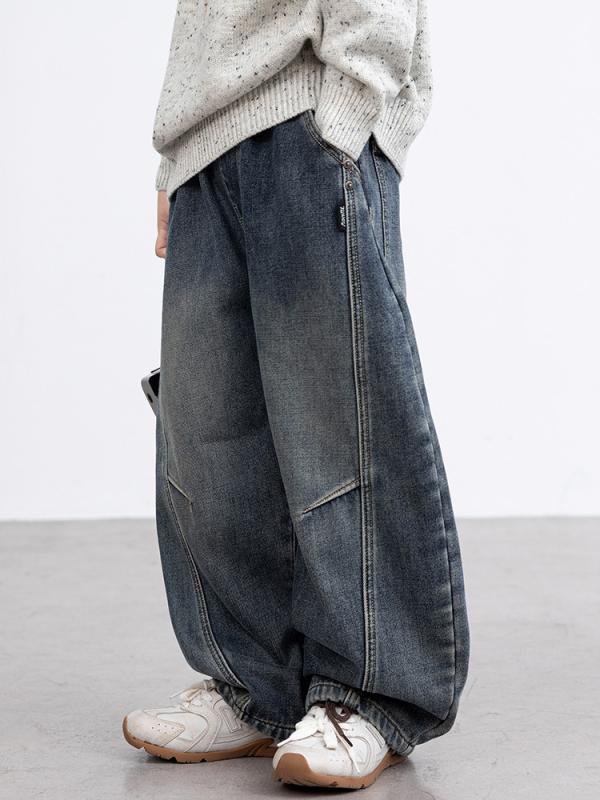 Detské džínové nohavice pre chlapcov s fleecovým podšitím na zimu a jeseň, elastický stredový pás, dlhé, pre deti nad 8 rokov (viac ako 140 cm)