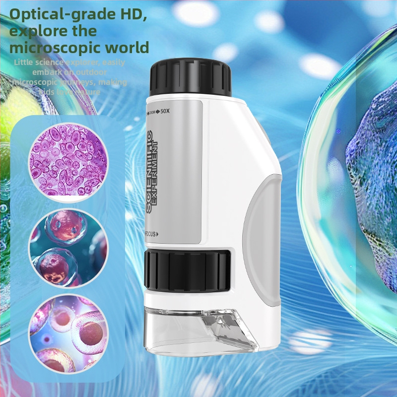 Portatīvais bērnu mikroskops 50–300x, rokas novērojums izglītības nolūkiem