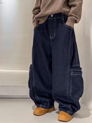 Detské džínyové nohavice do práce - pružný pás, jednofarebné, 65% bavlna + 35% iné vlákna, zimná sezóna