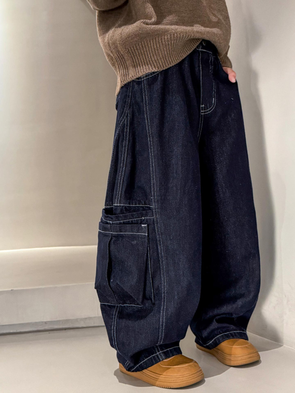 Detské džínyové nohavice do práce - pružný pás, jednofarebné, 65% bavlna + 35% iné vlákna, zimná sezóna