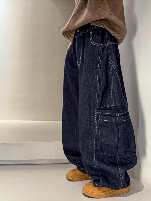 Detské džínyové nohavice do práce - pružný pás, jednofarebné, 65% bavlna + 35% iné vlákna, zimná sezóna