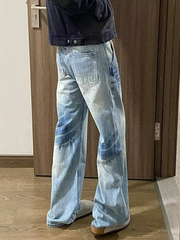 Jeansi bărbați croială dreaptă, denim spălat, 65% bumbac, talie medie, fermoar