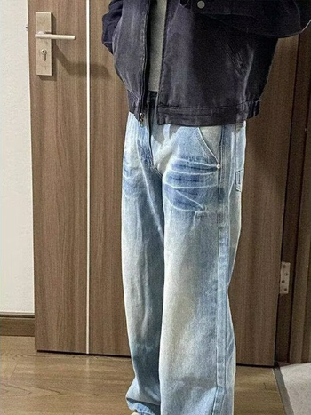 Jeansi bărbați croială dreaptă, denim spălat, 65% bumbac, talie medie, fermoar