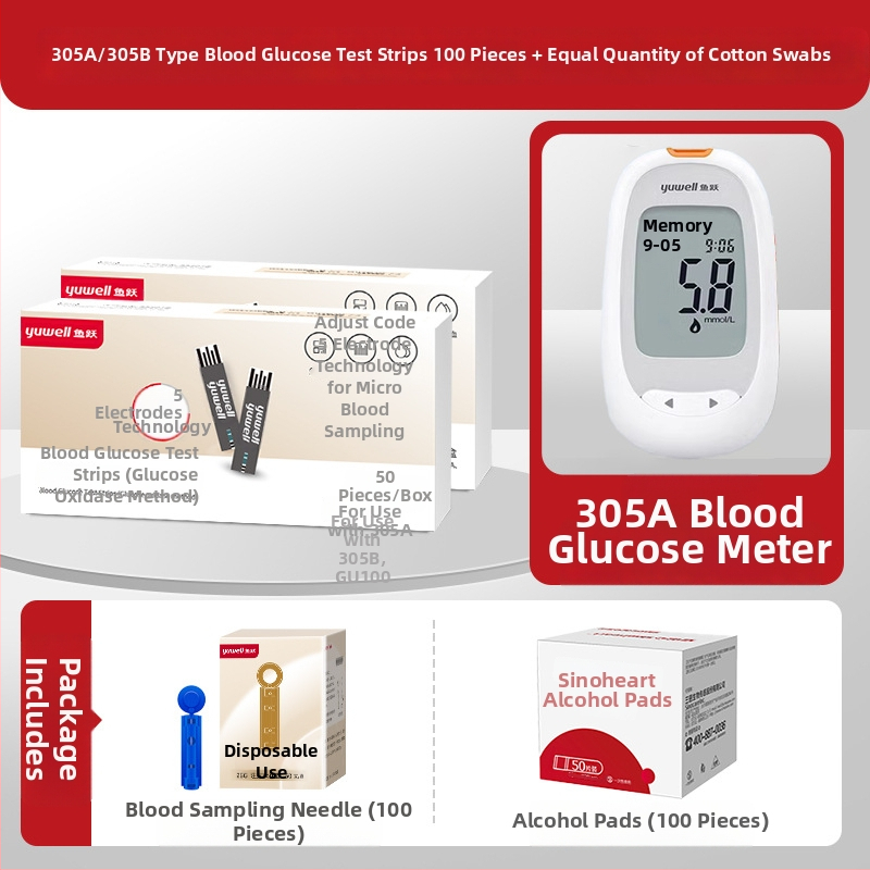 Merací prístroj na krvný cukor s jednotlivo balenými testovacími prúžkami, domáce použitie, plne automatický tester, kalibračný kód 306; Značka Leaping Fish