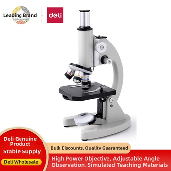Optický mikroskop s vysokým rozlíšením pre biológiu a vzdelávanie — kovové telo, ručné ovládanie, pre študentov 14–35 rokov, značka Deli