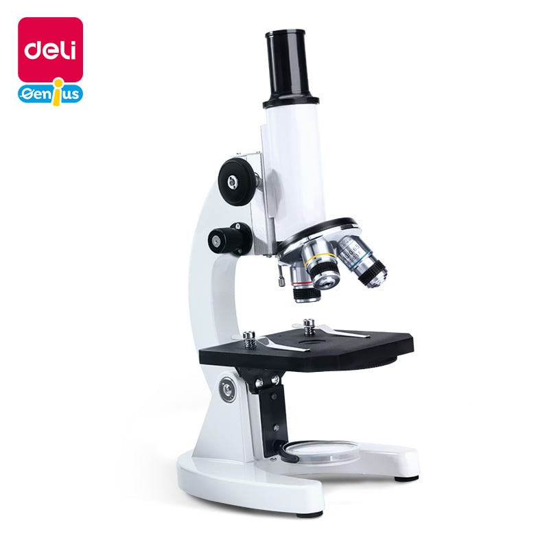 Optický mikroskop s vysokým rozlíšením pre biológiu a vzdelávanie — kovové telo, ručné ovládanie, pre študentov 14–35 rokov, značka Deli