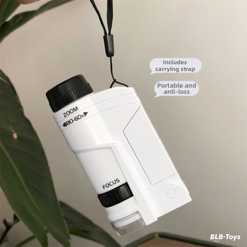 Detský Prenosný Mikroskop – Biologicko-chemická vzdelávacia hračka, Elektrický, Viacfunkčný, Obsahuje batériu a základňu, pre vek 7–14 rokov