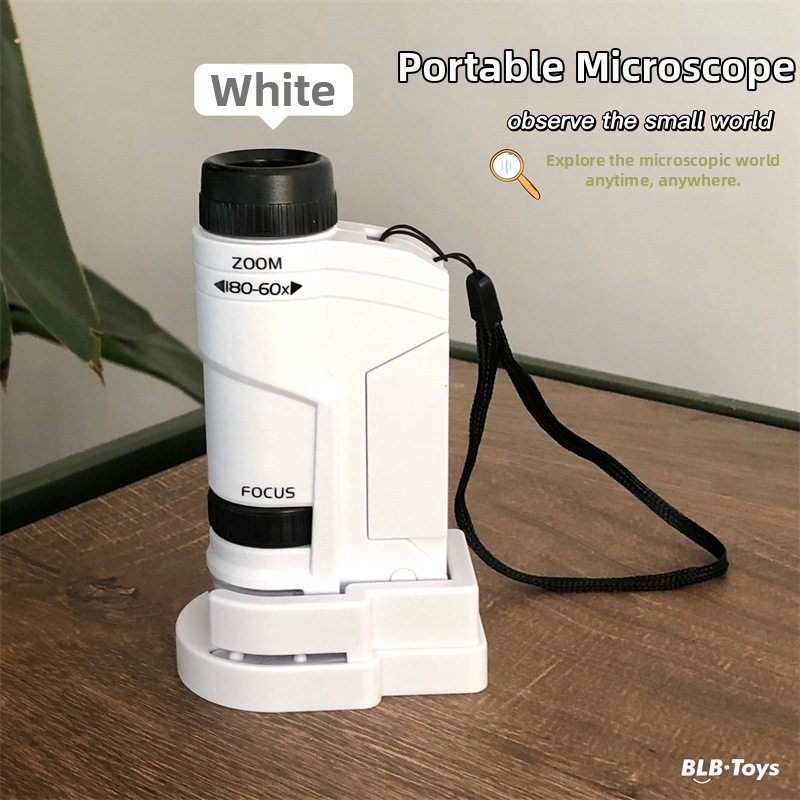 Detský Prenosný Mikroskop – Biologicko-chemická vzdelávacia hračka, Elektrický, Viacfunkčný, Obsahuje batériu a základňu, pre vek 7–14 rokov