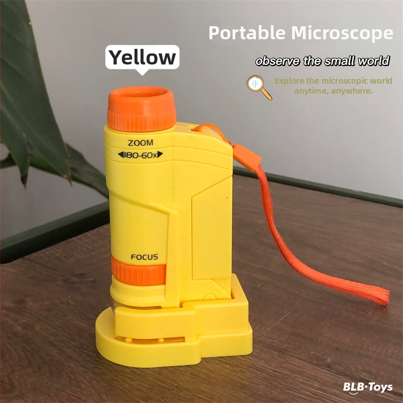 Detský Prenosný Mikroskop – Biologicko-chemická vzdelávacia hračka, Elektrický, Viacfunkčný, Obsahuje batériu a základňu, pre vek 7–14 rokov