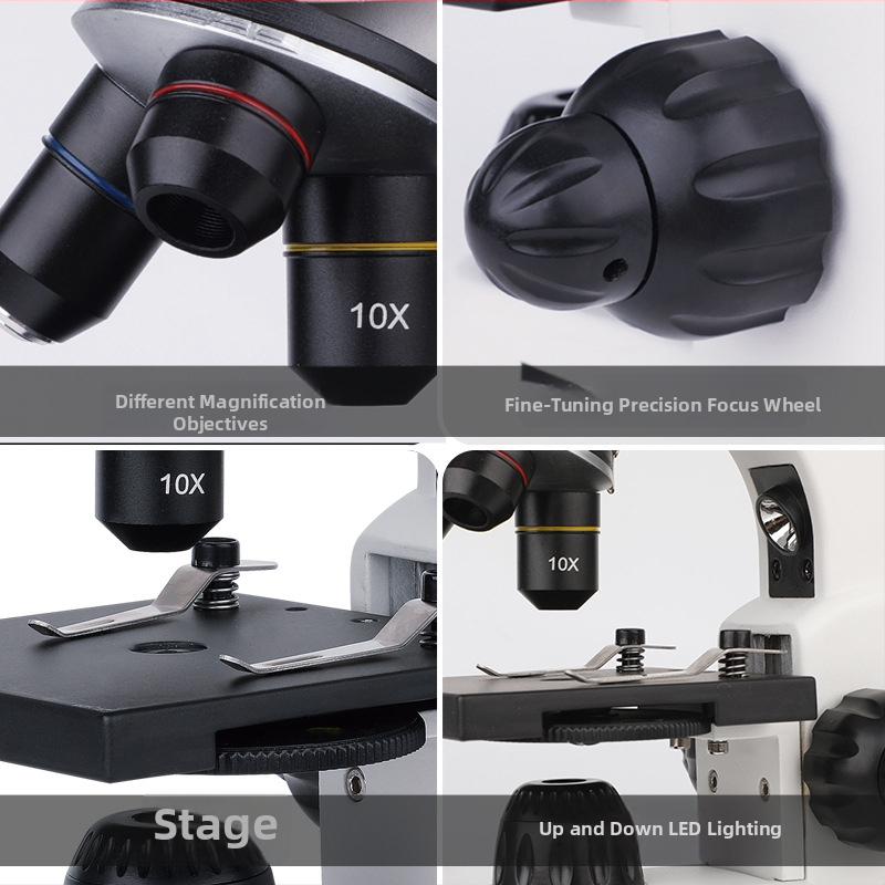 Bossdun monocokulárny mikroskop, 1600× zväčšenie, biologické pozorovanie, pre žiakov základných a stredných škôl