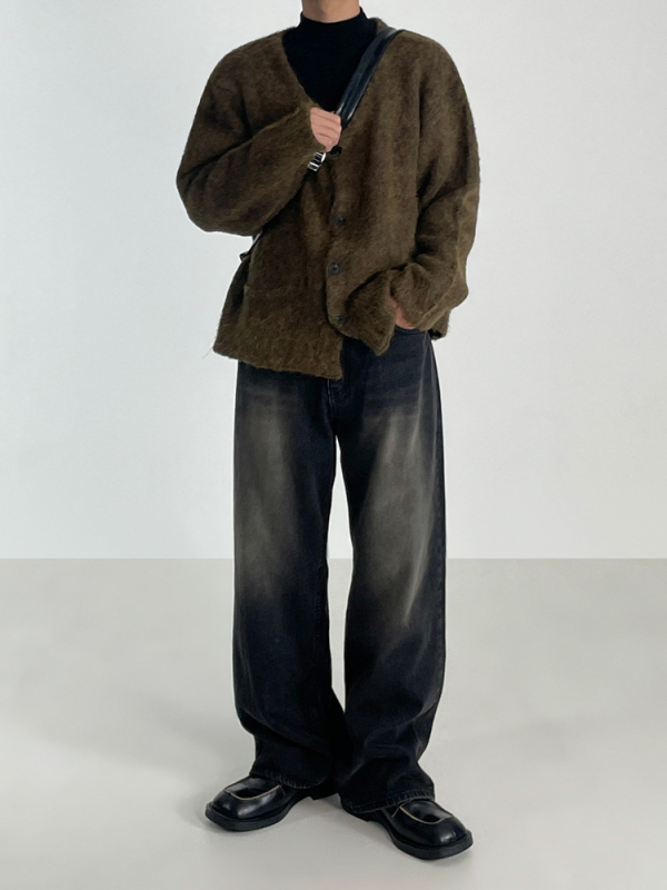 Jeans în stil coreean, lejeri, croială dreaptă, denim spălat, iarnă