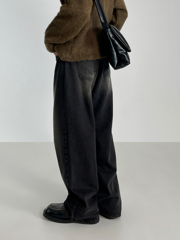 Jeans în stil coreean, lejeri, croială dreaptă, denim spălat, iarnă